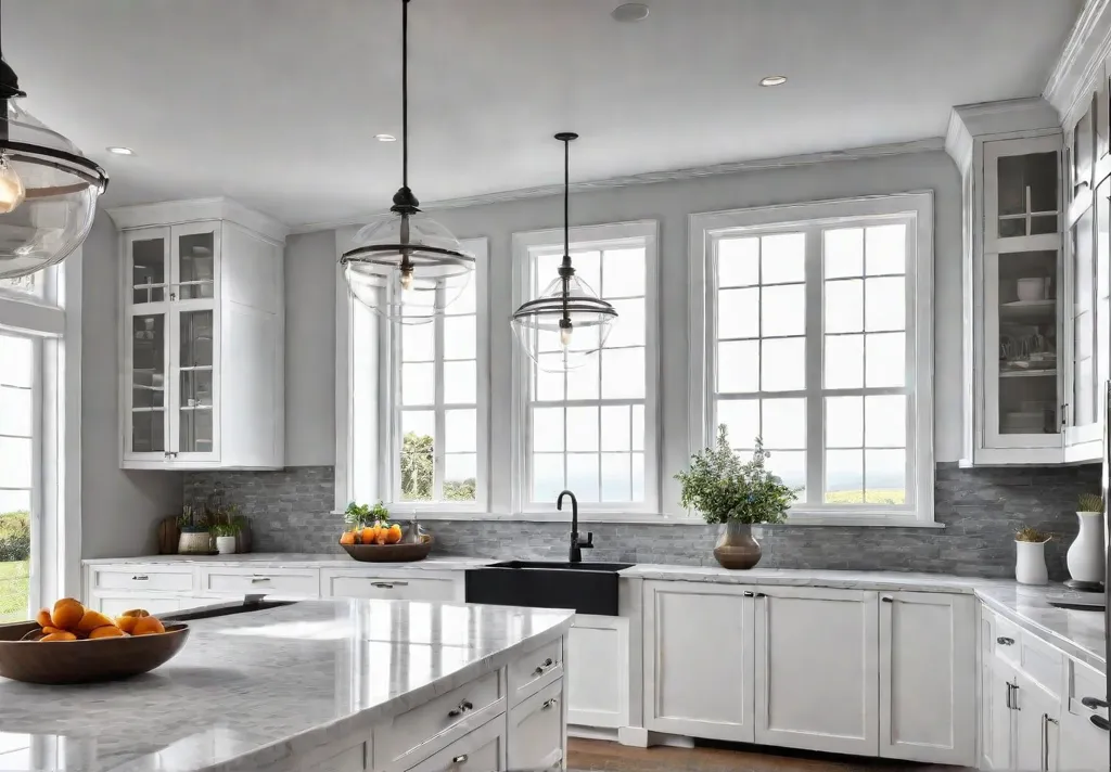 A bright and airy kitchen featuring classic white Shaker cabinets stainless steelfeat