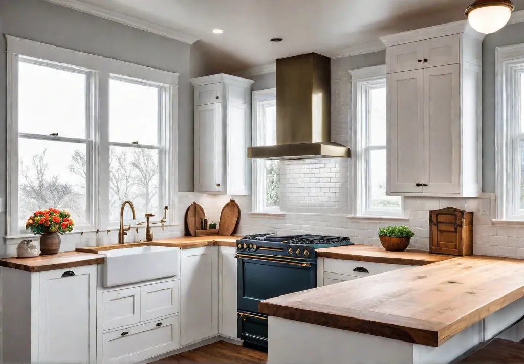 A bright and airy traditional kitchen featuring white shaker cabinets adorned withfeat