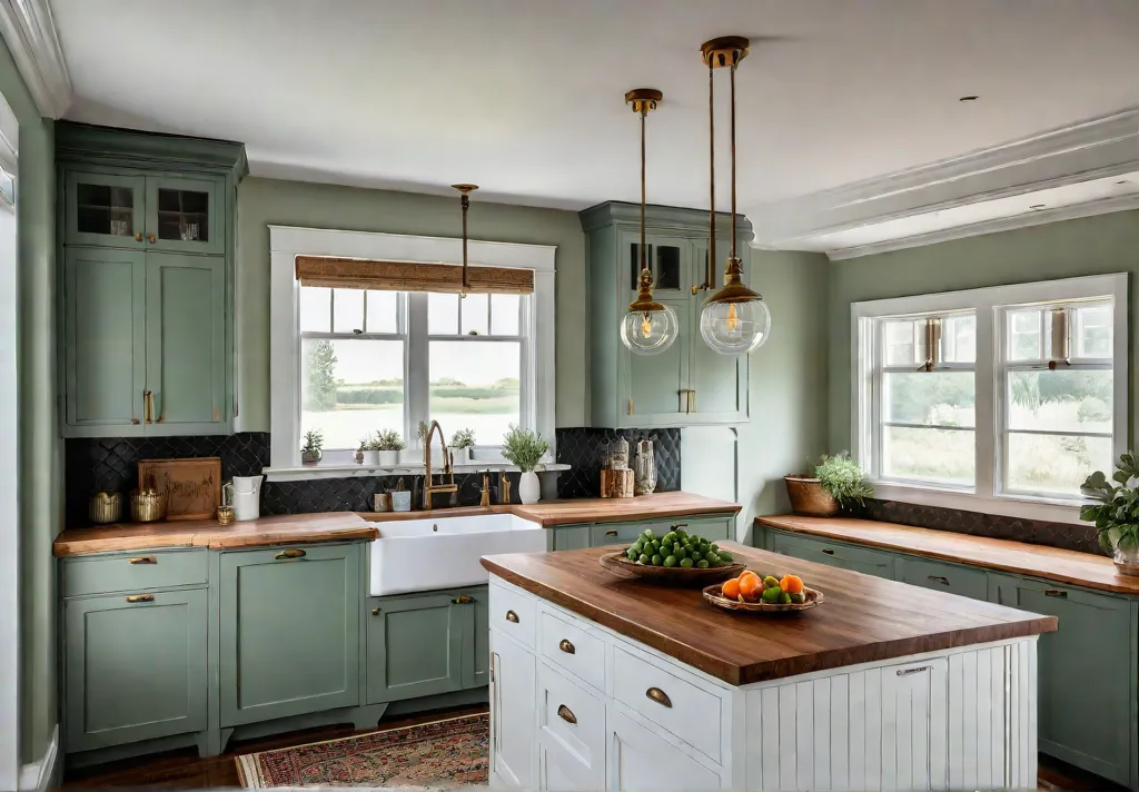 A cozy traditional kitchen with refaced white cabinets a butcher block countertopfeat
