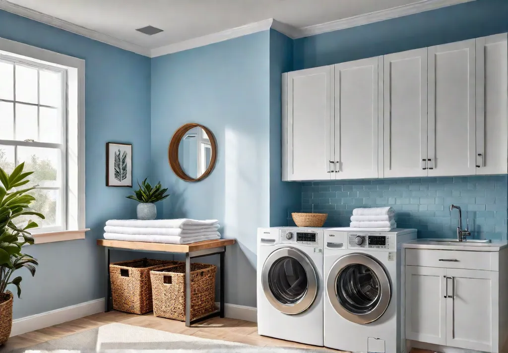 A small laundry room with soft natural light featuring a stacked washerfeat