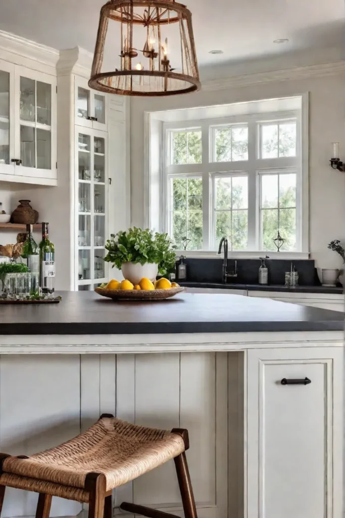 A traditional kitchen with a central island and breakfast nook