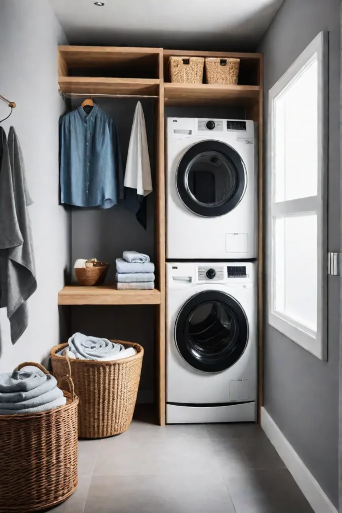 A laundry room with spacesaving storage solutions