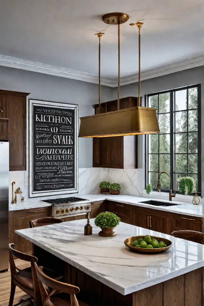 Antique brass light fixtures in a traditional kitchen