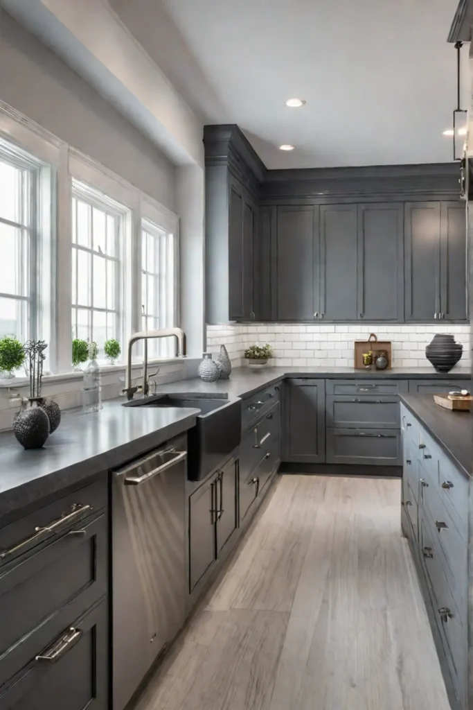 Balanced kitchen design with gray and white color scheme