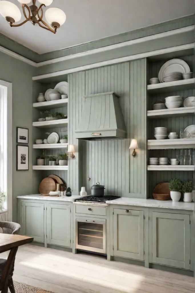 Beadboard cabinets in a cottagestyle kitchen