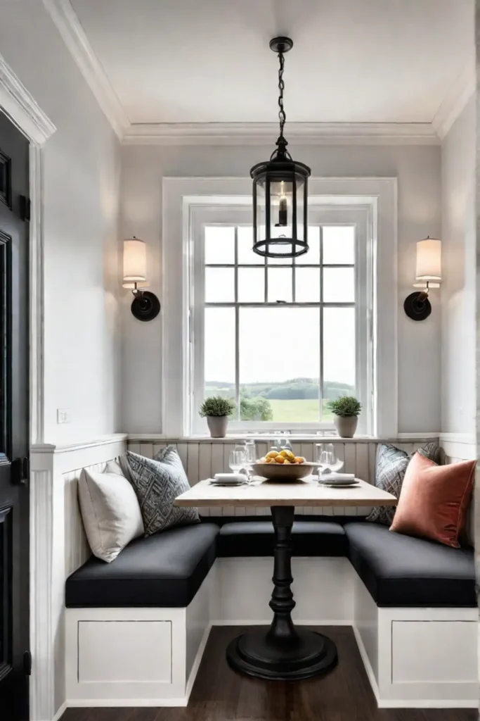 Black iron hardware in a traditional breakfast nook