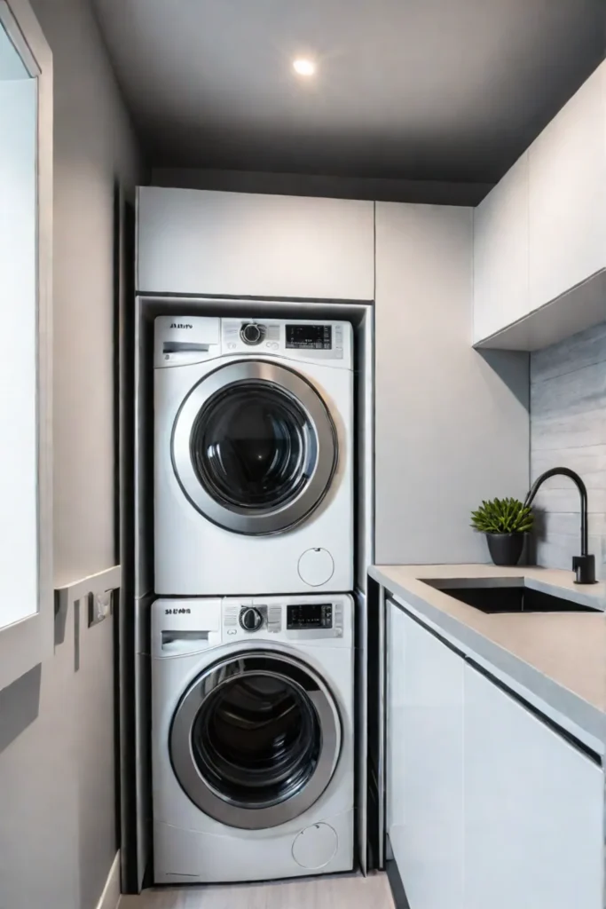 Clean and efficient laundry room with hidden storage