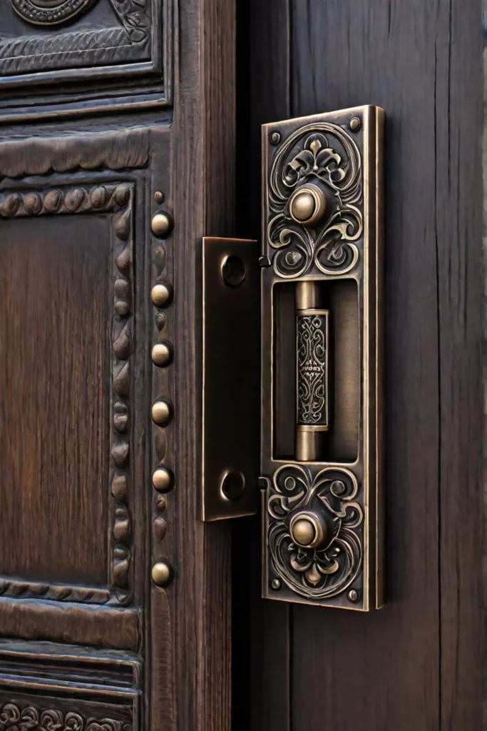 Closeup of antique cabinet hinge