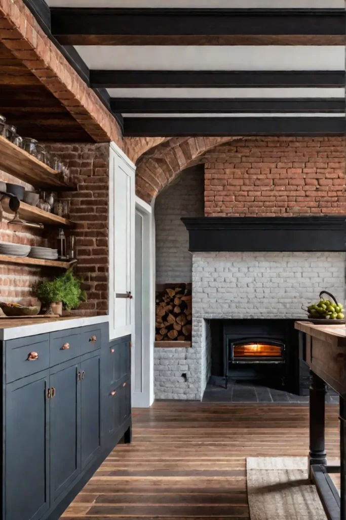 Colonial kitchen with exposed brick and functional design