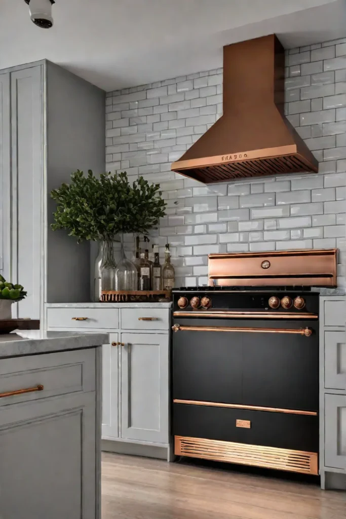 Copper range hood in a traditional kitchen