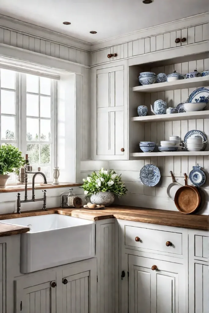 Cottage kitchen with porcelain knobs