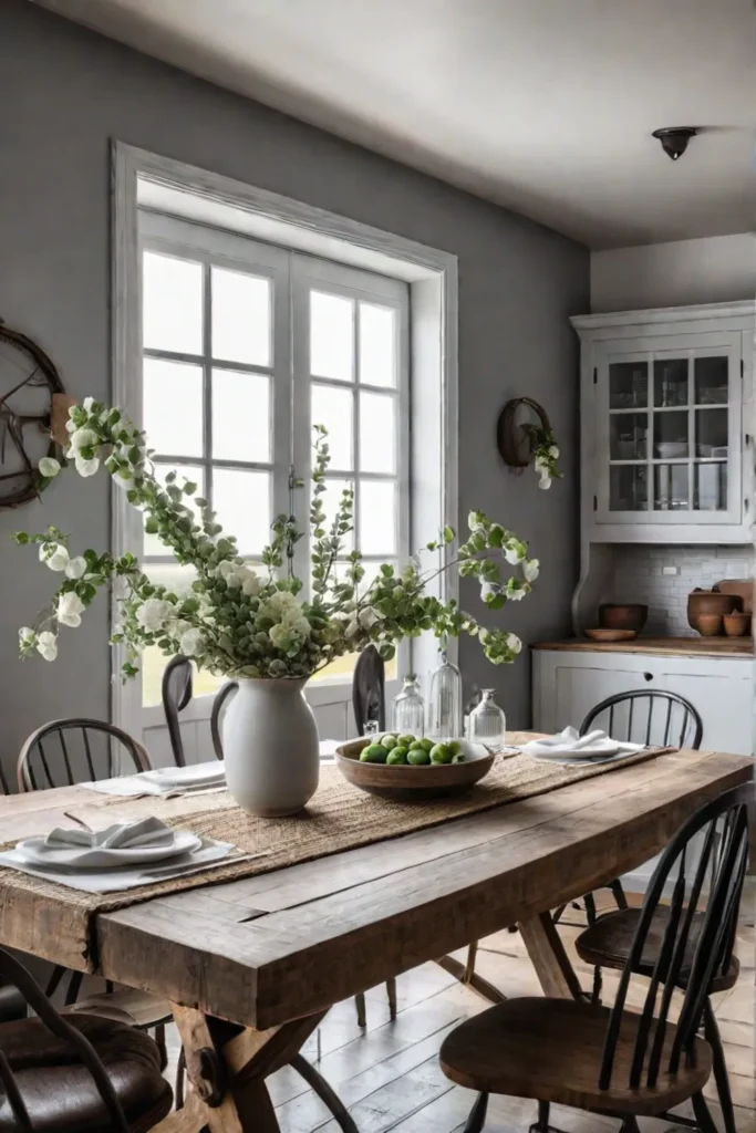 DIY trestle table centerpiece in farmhouse kitchen setting