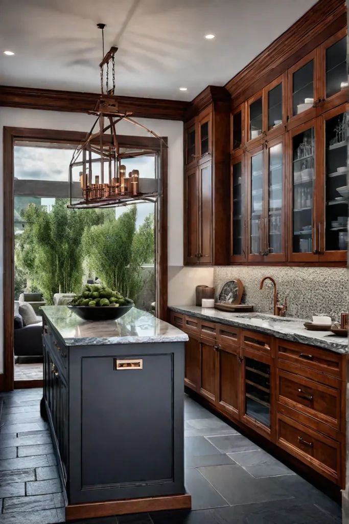 Elegant kitchen design with natural wood and copper accents