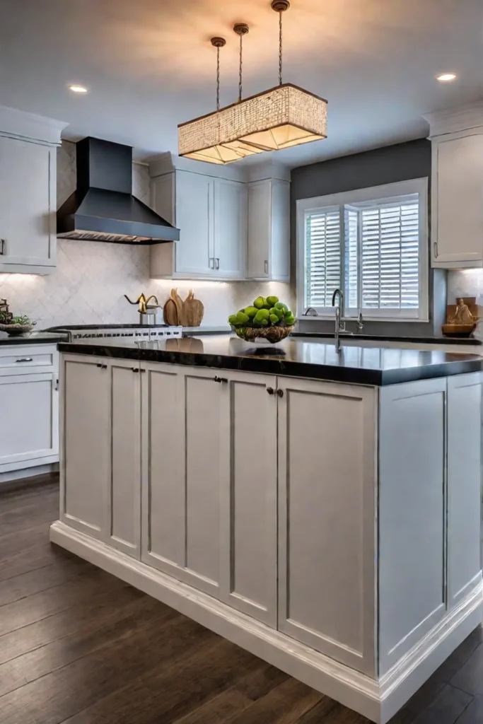 Family gathered around a kitchen island highlighting the countertop as a central