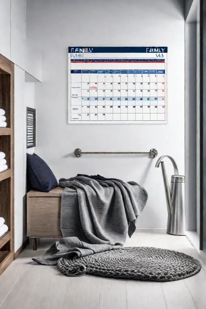 Family calendar in the laundry room promoting organization and responsibility