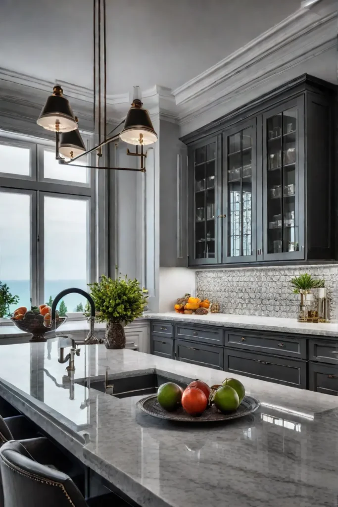Festive traditional kitchen with a granite countertop showcasing its timeless elegance during
