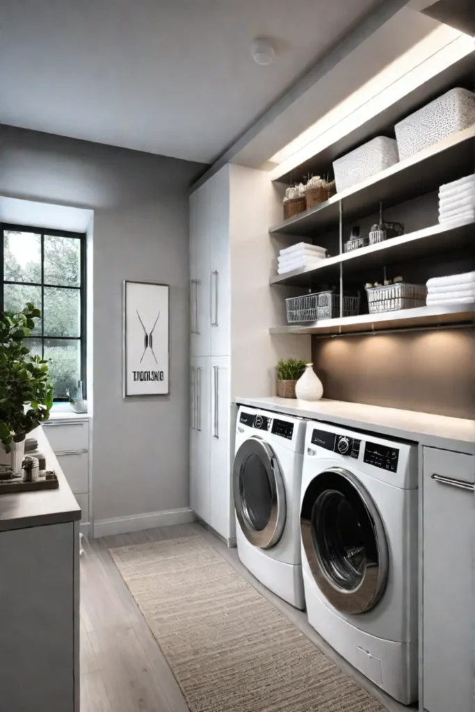Functional laundry space with minimalist design and drying rack