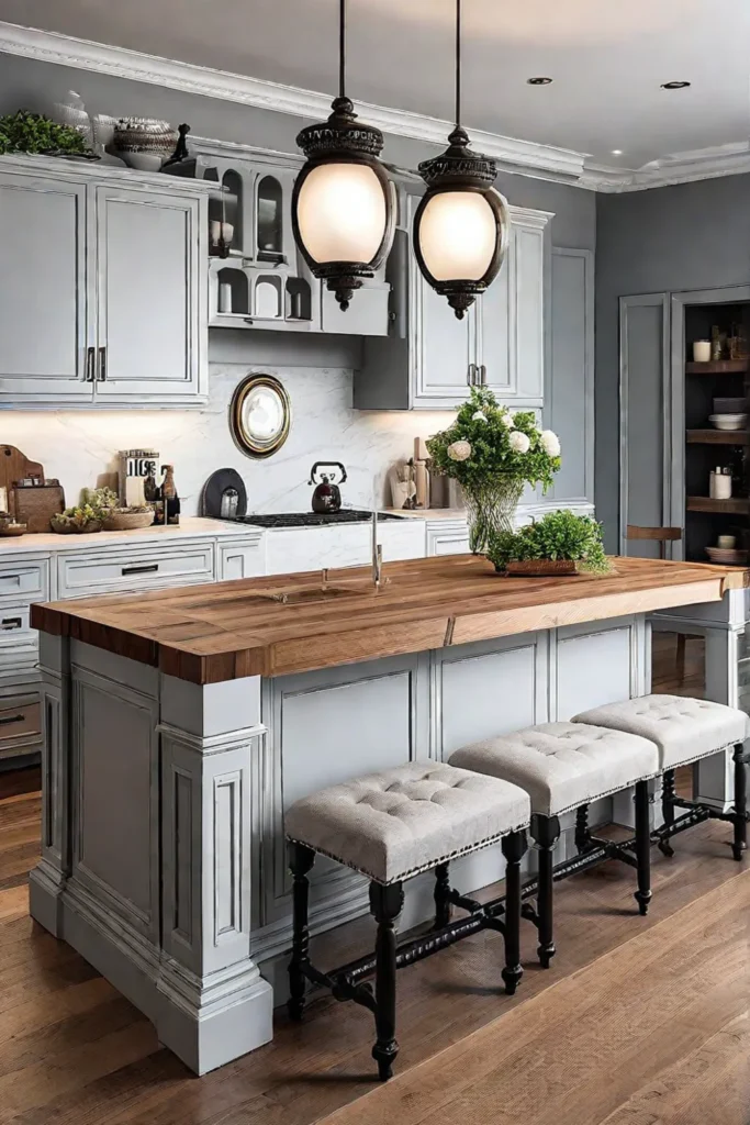 Kitchen island with butcher block and corbels