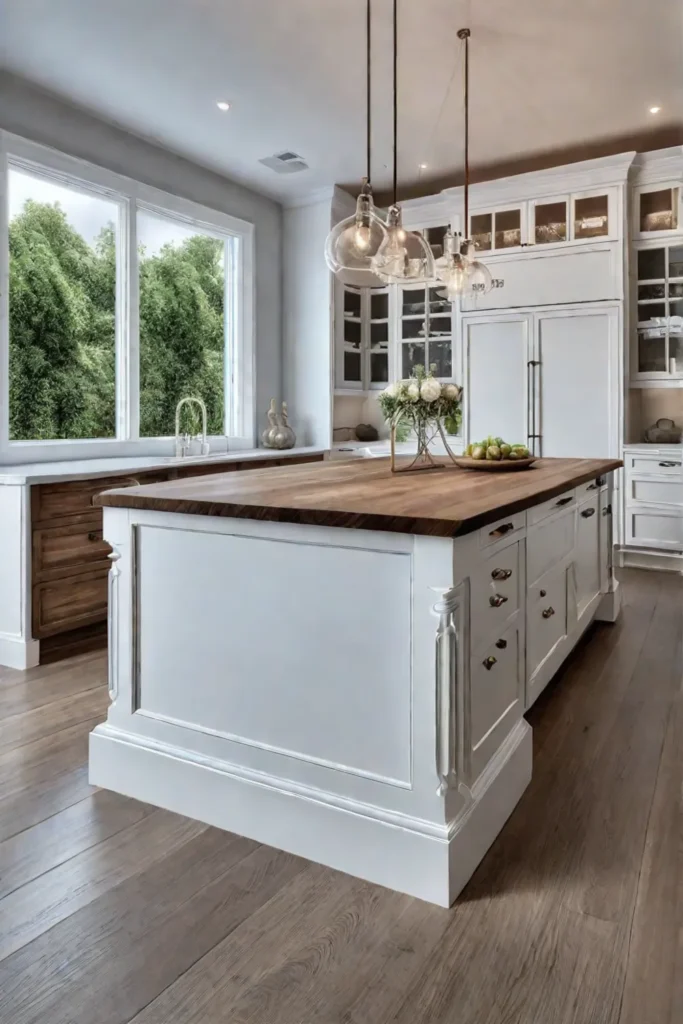Kitchen island with furniturestyle legs and corbels
