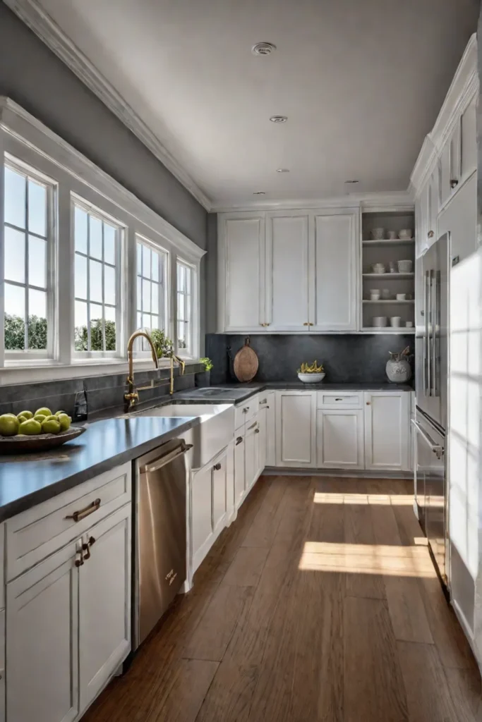 Kitchen with crown molding and natural light