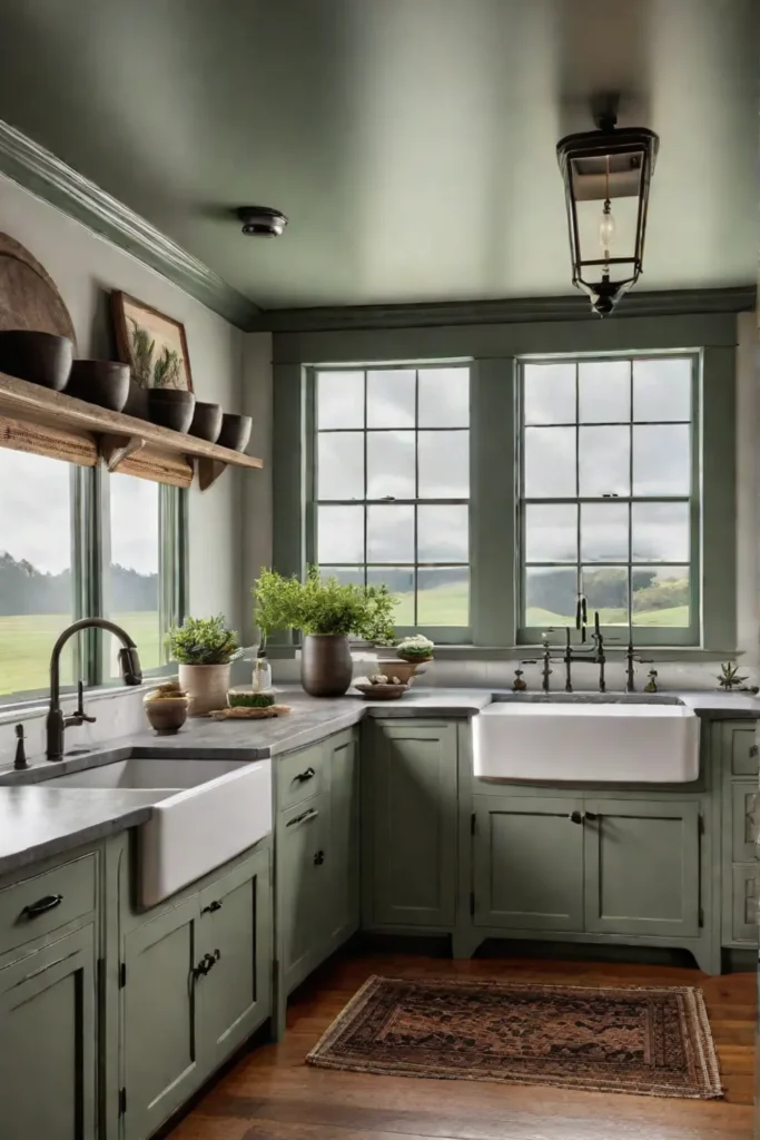 Sage green cabinets with traditional accents