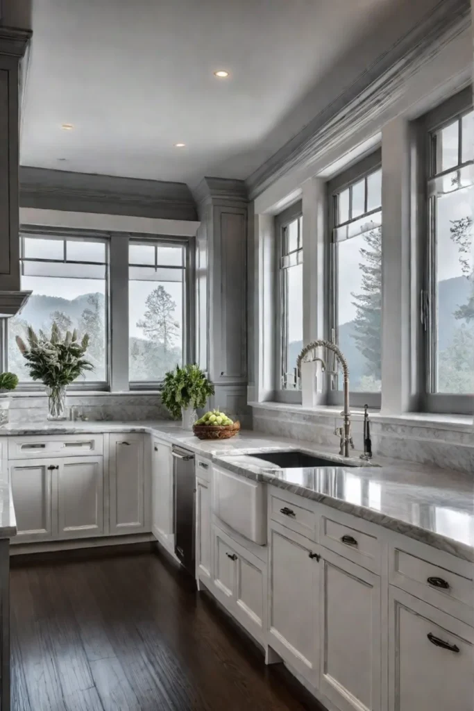Sconces flanking a window in a traditional kitchen