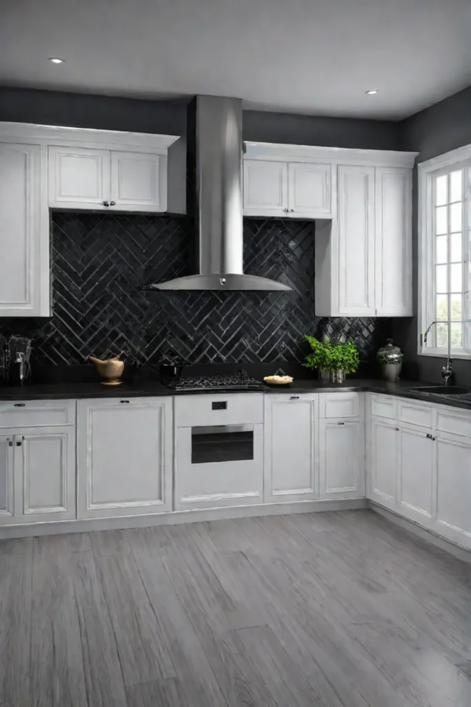 Timeless kitchen design with white cabinets and black granite