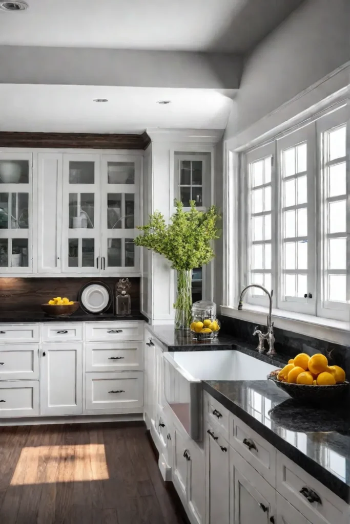 Timeless kitchen design with white cabinets and dark hardwood floors
