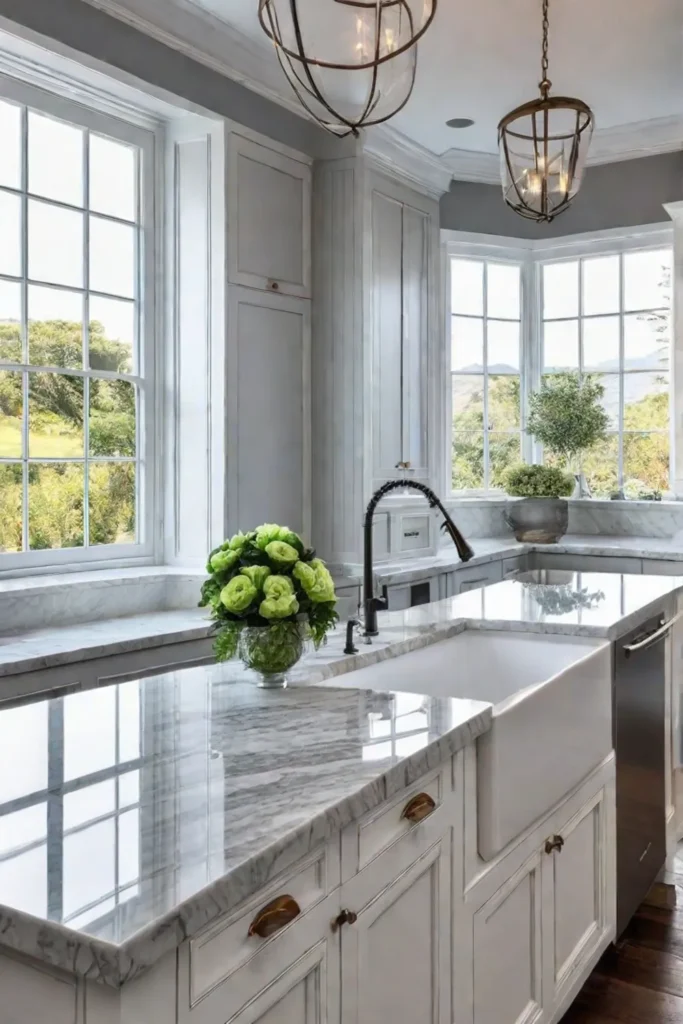 Traditional kitchen with a focus on the countertop highlighting the differences between