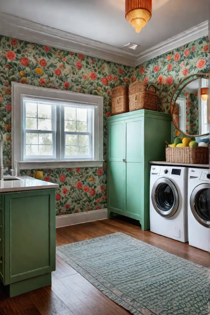 Vibrant laundry space with mixandmatch storage containers