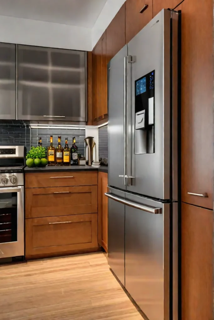 Warm and inviting kitchen with a French door refrigerator