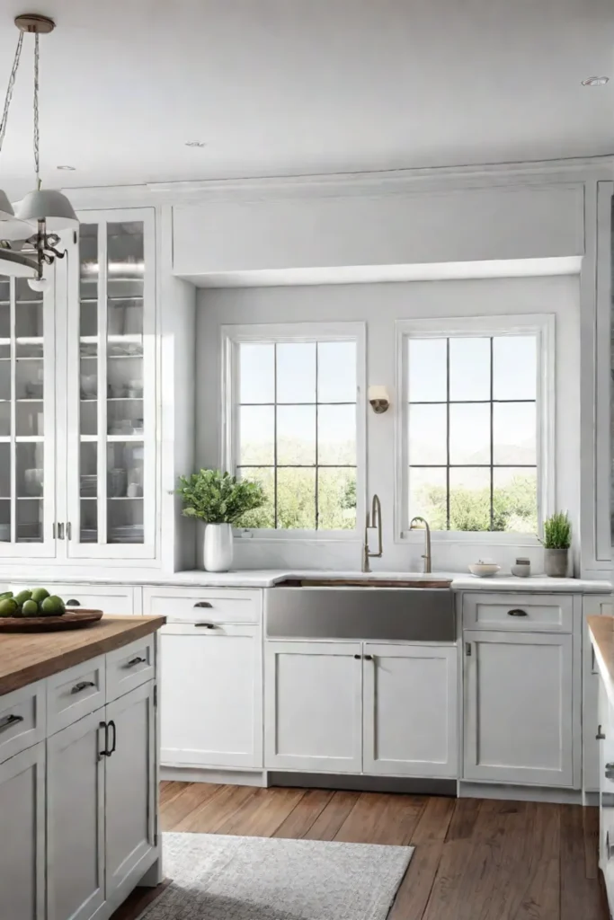White Shaker cabinets in a farmhouse kitchen