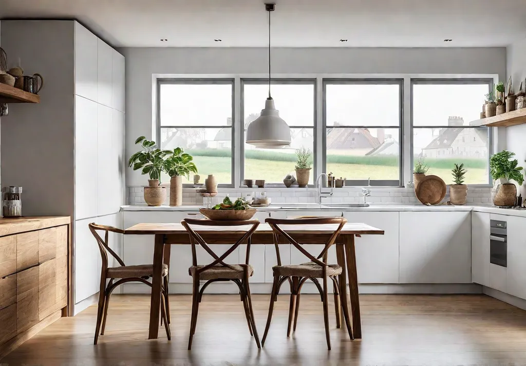 A bright airy Scandinavian kitchen filled with natural light Wooden countertops andfeat