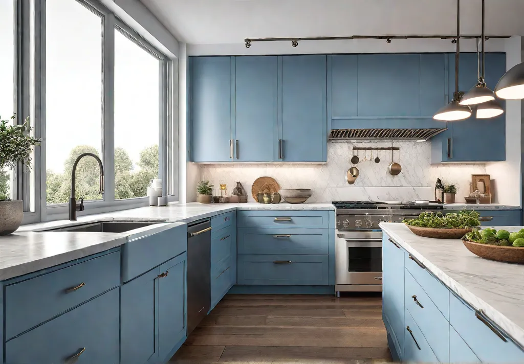 A bright airy kitchen with freshly painted cabinets in a soft shadefeat