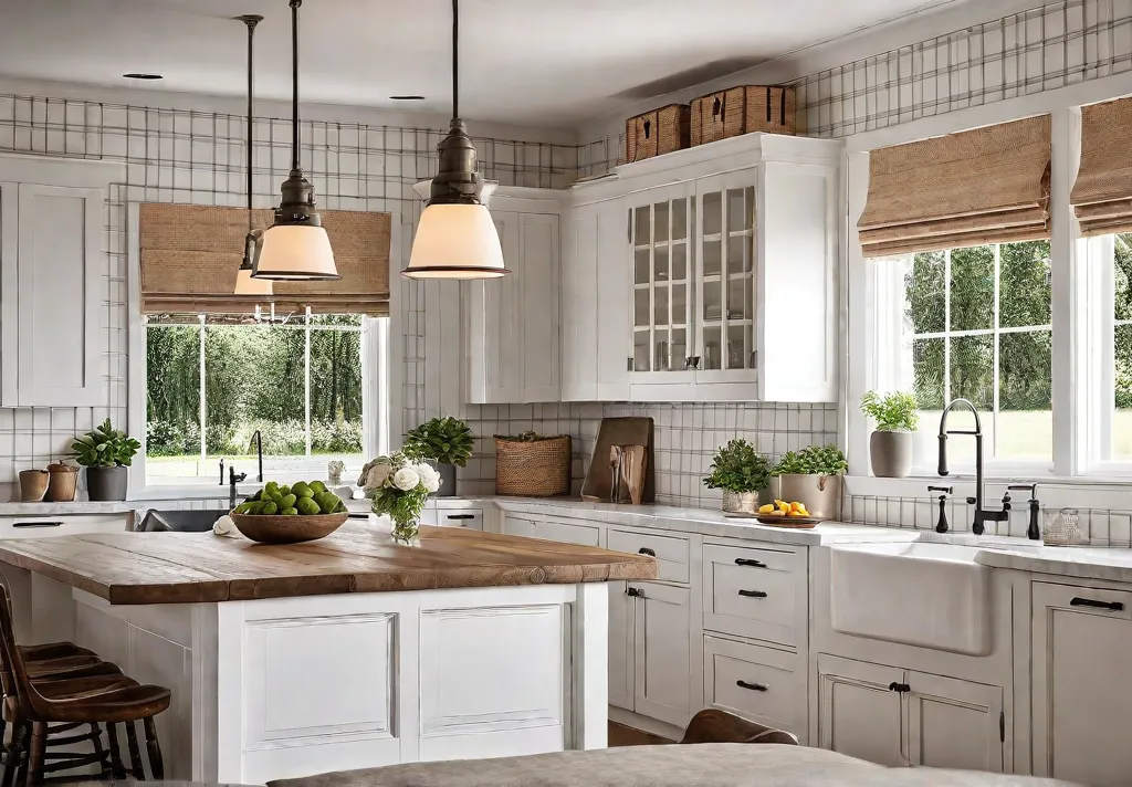 A farmhouse kitchen with shiplap walls a large farmhouse sink and vintageinspiredfeat