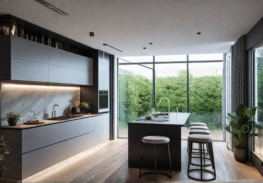 A modern kitchen featuring a multilevel island The lower level provides amplefeat