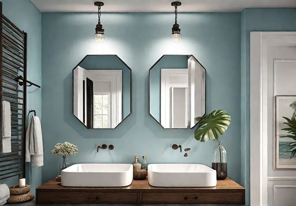 A serene and stylish coastal bathroom design featuring soft seashellinspired paint colorsfeat