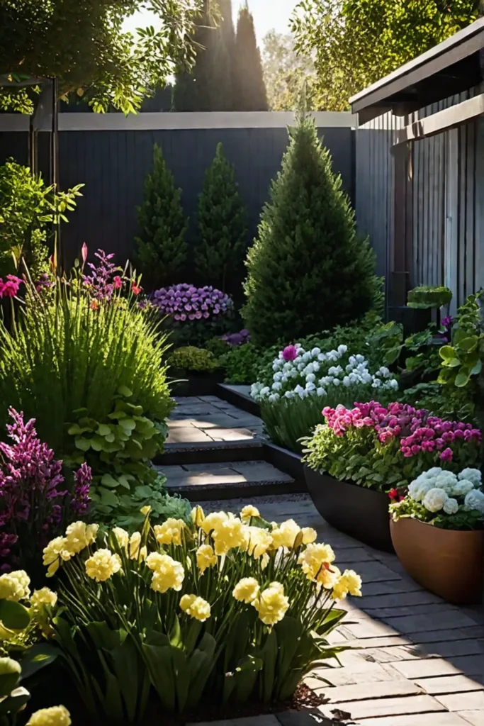 A garden design optimizing sunlight and shade for flower growth