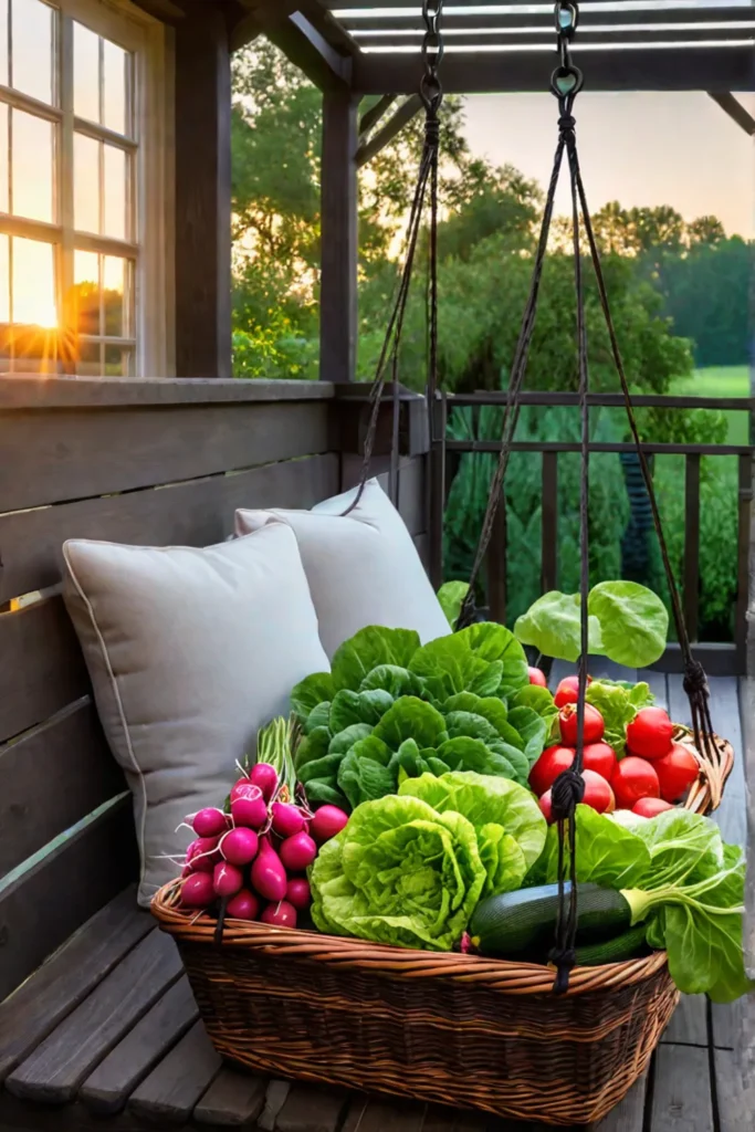 A relaxing evening on the porch with a harvest of homegrown vegetables