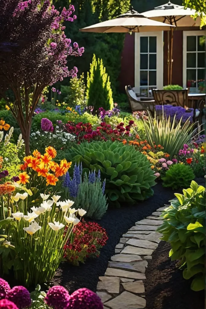A sunkissed garden flourishing with a diverse array of flowers