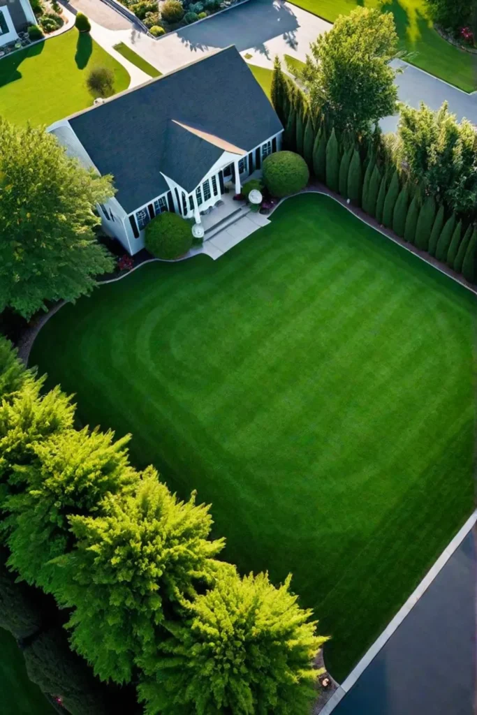 Aerial perspective of a large landscaped lawn