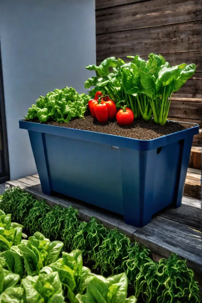 Assortment of vegetables growing in diverse containers