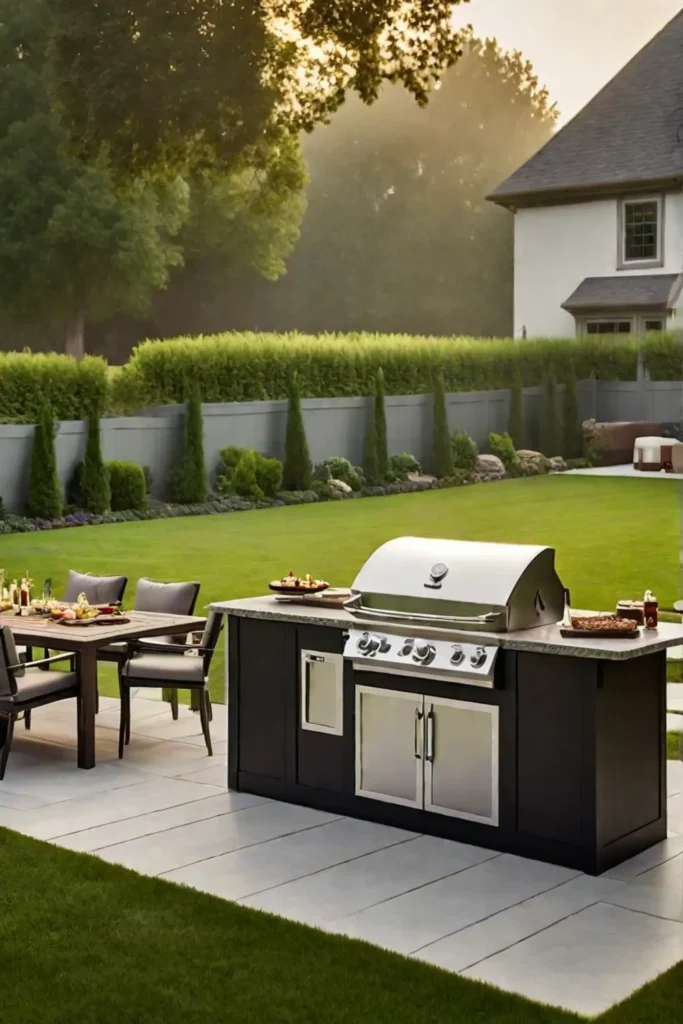 Backyard barbeque setup on a grassy lawn