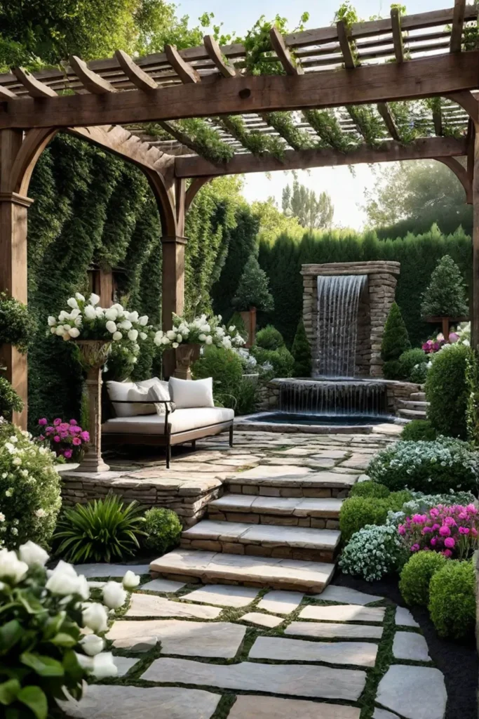 Backyard escape with fountain and reading nook