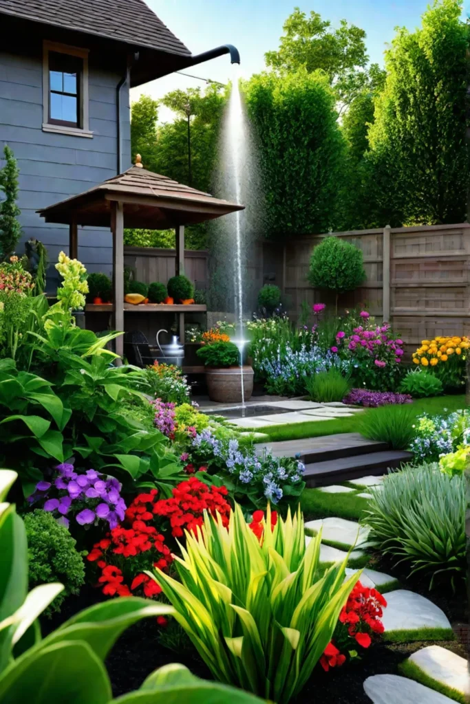 Backyard flowers receiving optimal care through watering and fertilizing