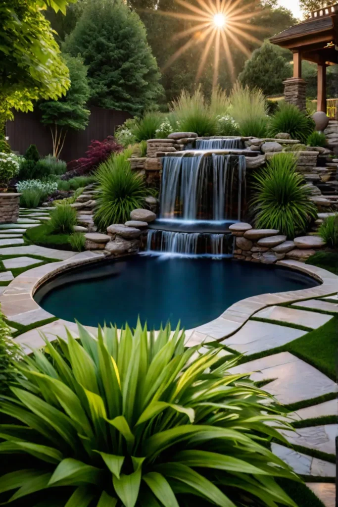 Backyard oasis with waterfall and pond