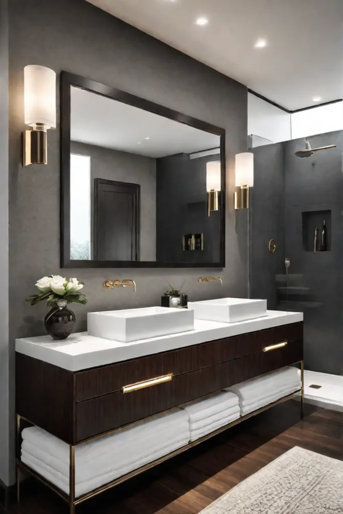 Bathroom vanity lighting with diffused light and elegant fixtures