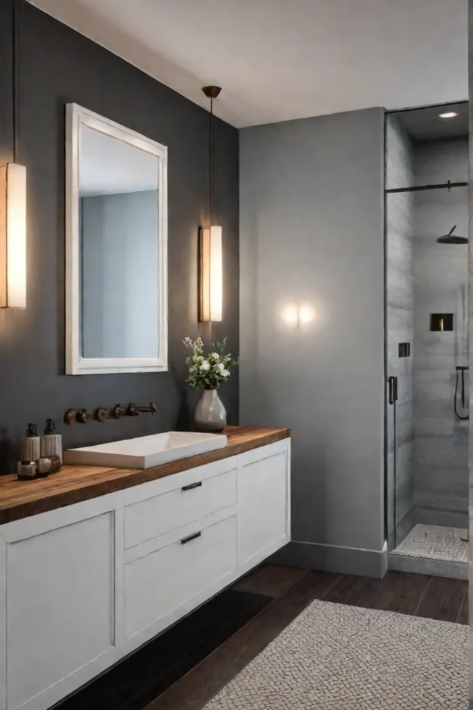 Bathroom vanity with sconces creating a cozy ambiance