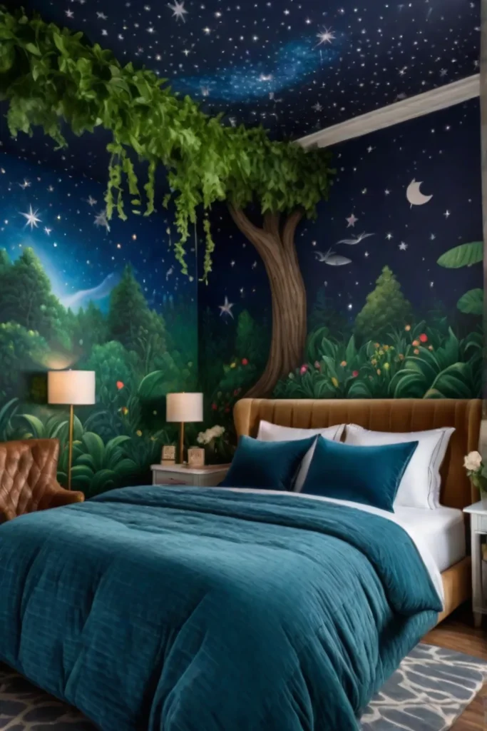 Bedroom mural with enchanted forest theme