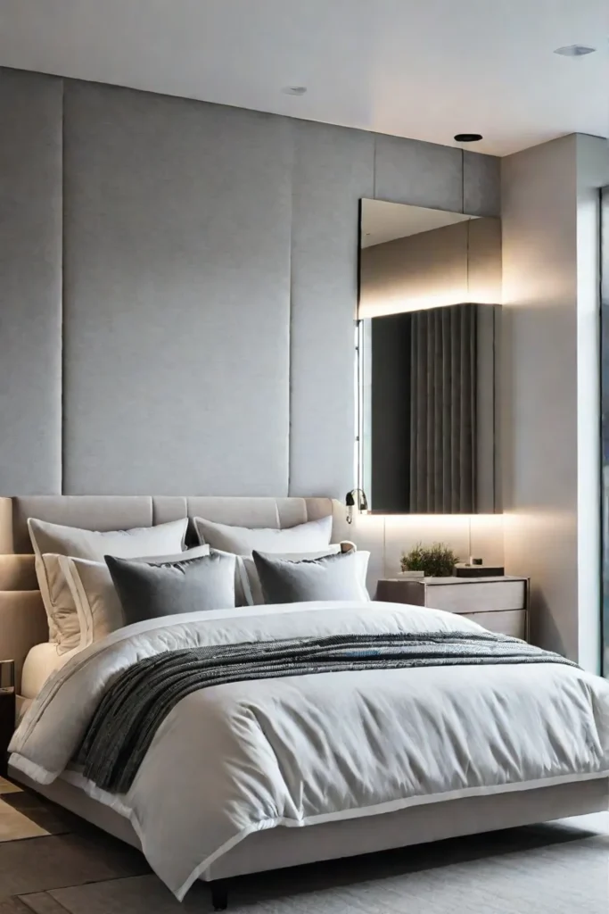 Bedroom with reflective surfaces and natural light